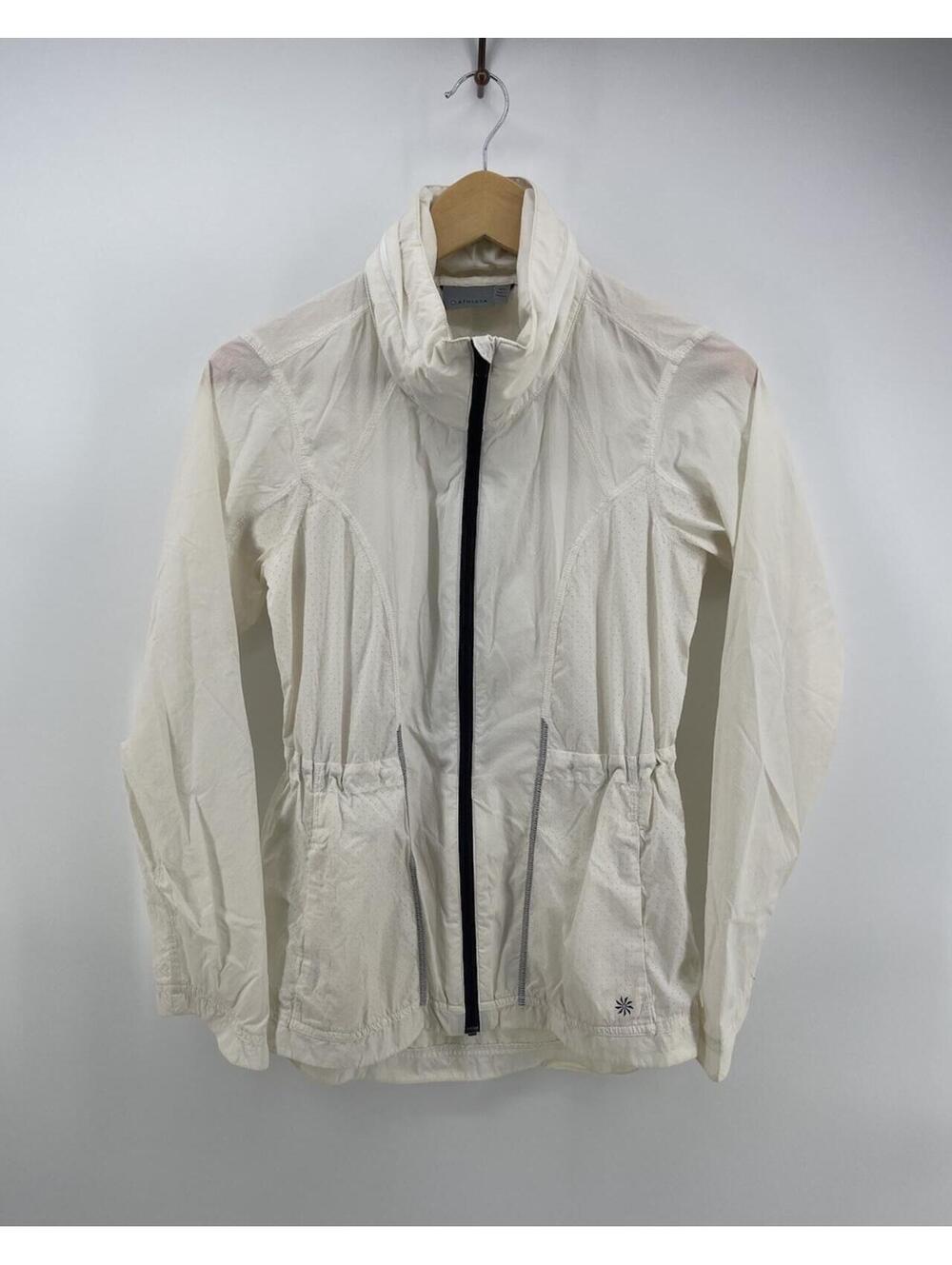 Athleta Women XXS White Hooded Windbreaker Jacket Full Zip Lightweight